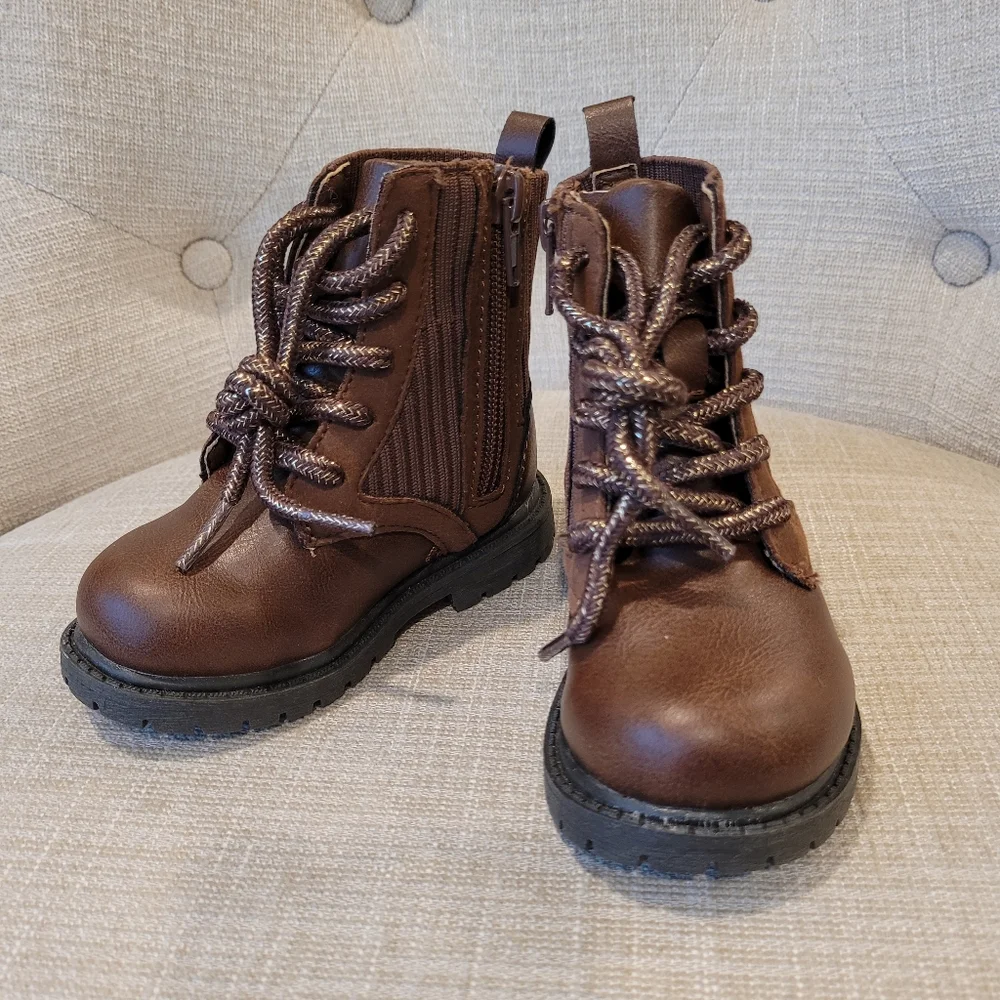 Carters Boots Toddler Canna Brown Sparkle Laces Zip Up Size 5M Vegan Lea…